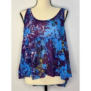 Free People blue and purple loose fit oversized tank top size medium